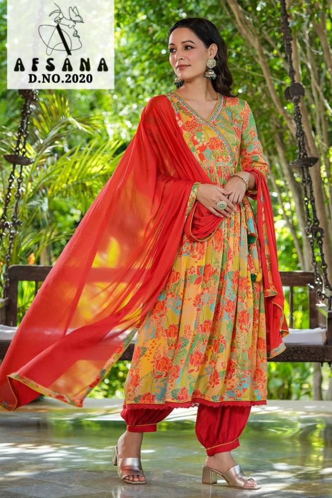 Aliya By Afsana Chinon Afgani Style Kurti With Bottom Dupatta